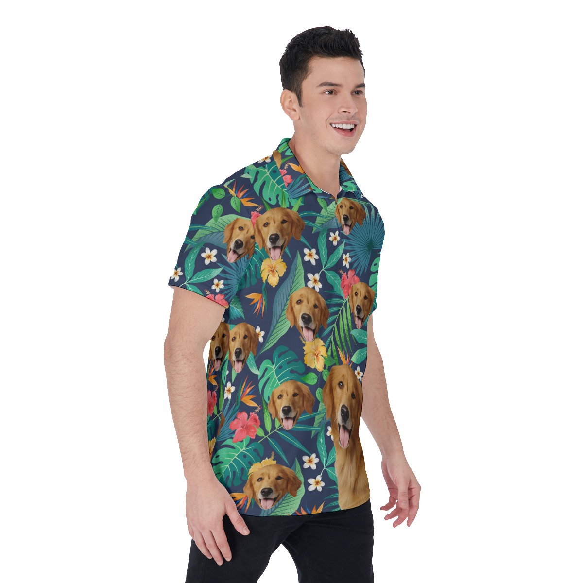 Custom Tropical Polo Shirt With Dog Face
