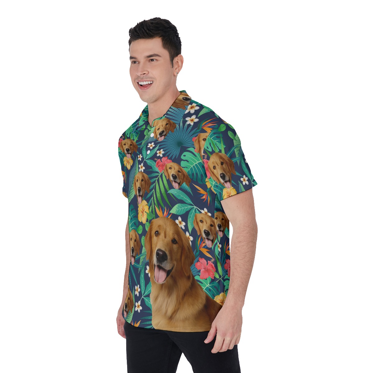 Custom Tropical Polo Shirt With Dog Face