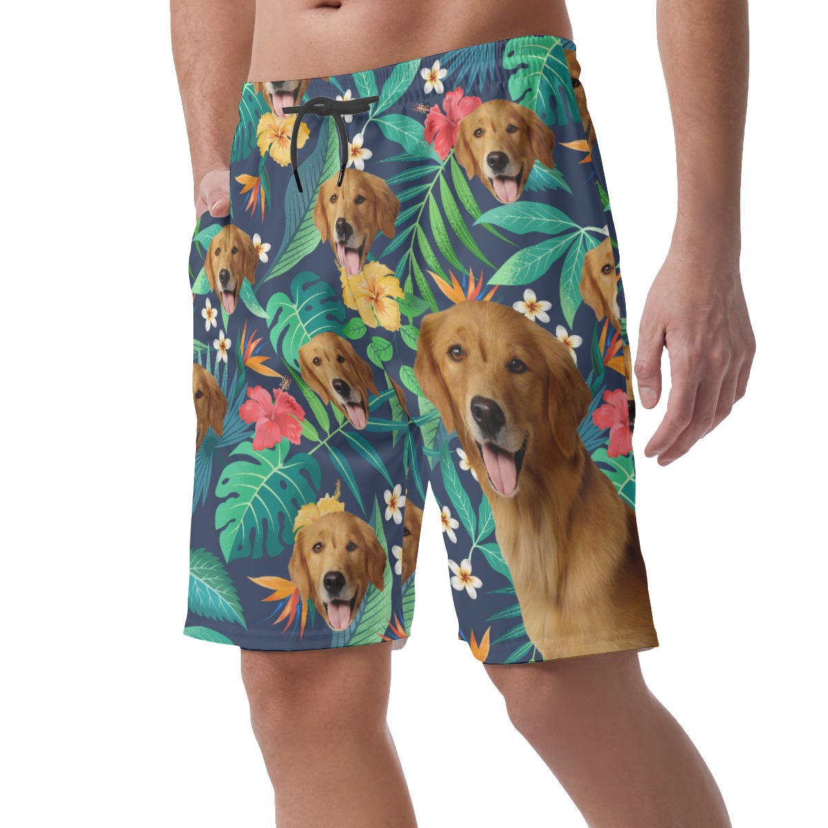 Custom Tropical Hawaiian Shorts With Dog Face