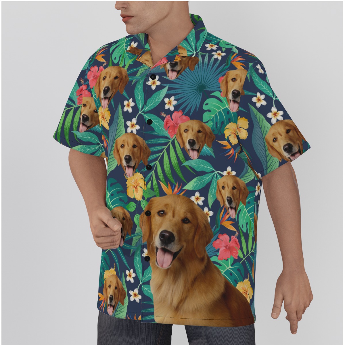 Custom Tropical Hawaiian Shirt With Dog Face