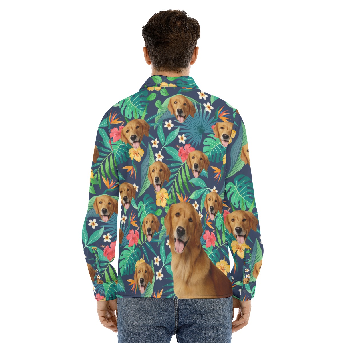 Custom Tropical Long Sleeve Hawaiian Shirt With Dog Face