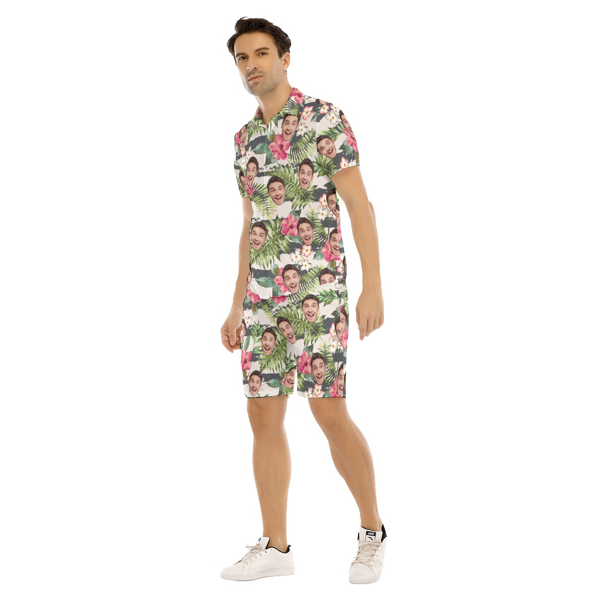 Men's Sports Team Custom White Hawaiian Shirt And Shorts