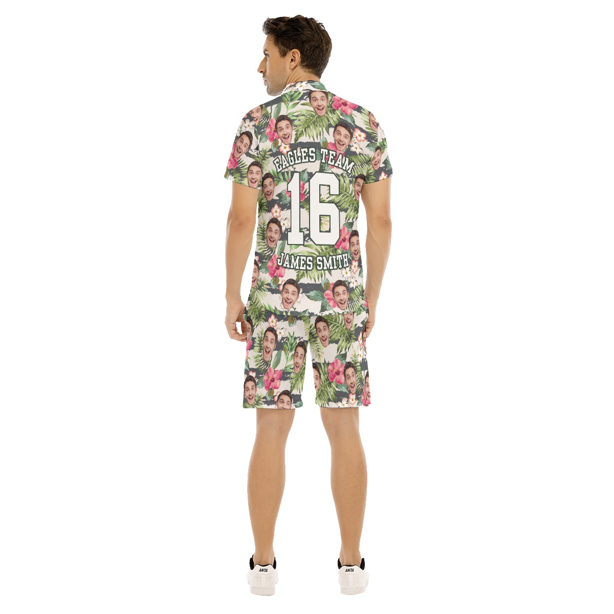 Men's Sports Team Custom White Hawaiian Shirt And Shorts
