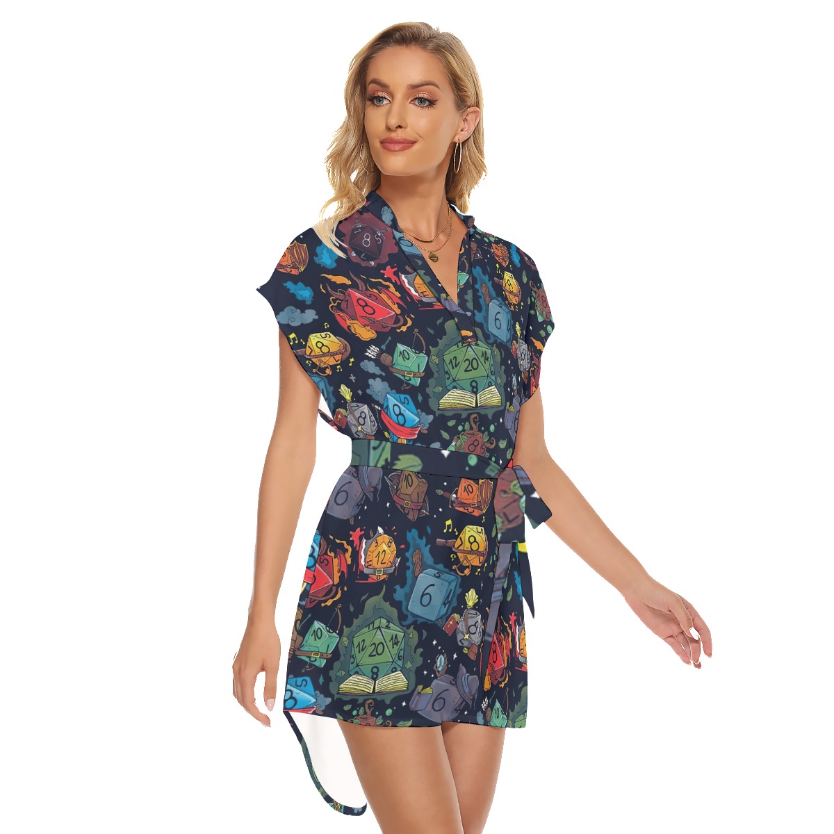 Dnd Dice Short Dress With Belt