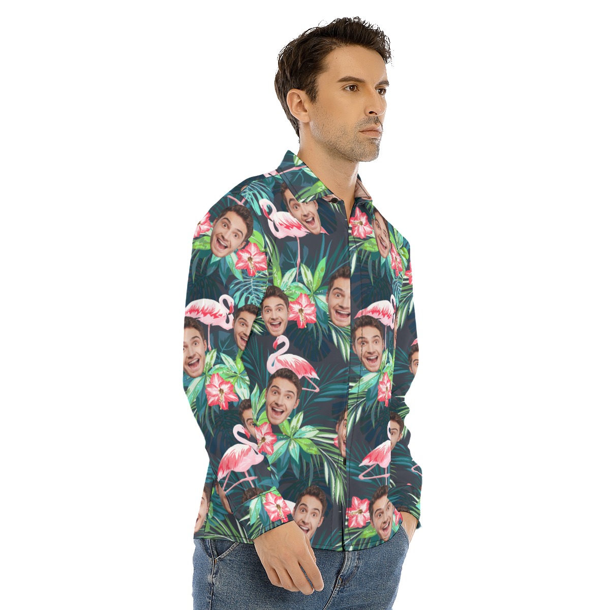 Men's Sports Team Custom Floral Long Sleeve Hawaiian Shirt