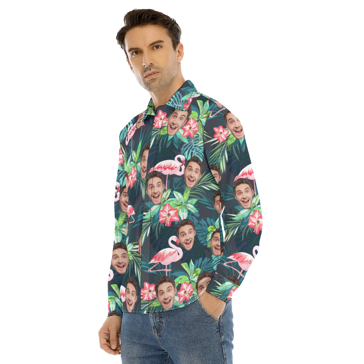 Men's Sports Team Custom Floral Long Sleeve Hawaiian Shirt