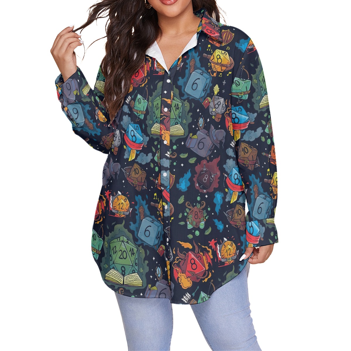 Dnd Dice Long Sleeve Hawaiian Shirt Plus Size - variant image 1