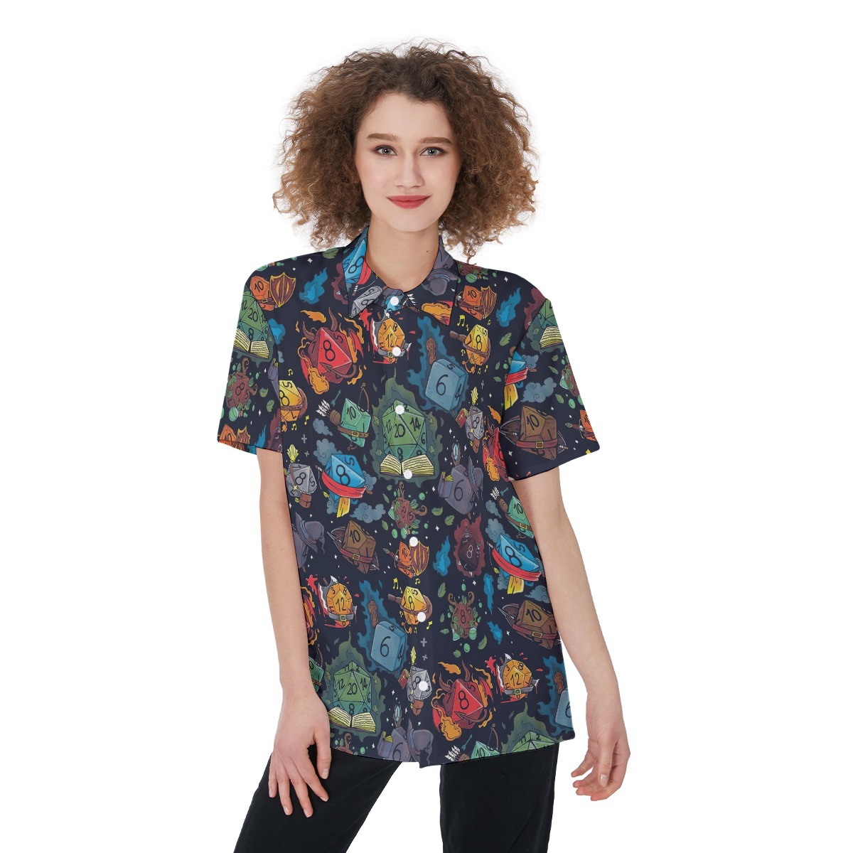 Dnd Dice Button Up Shirt For Women - variant image 1
