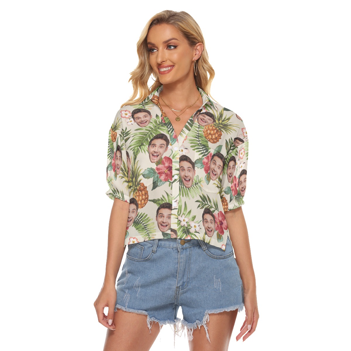 Sports Team Custom Logo Cropped Hawaiian Shirt For Women - variant image 1