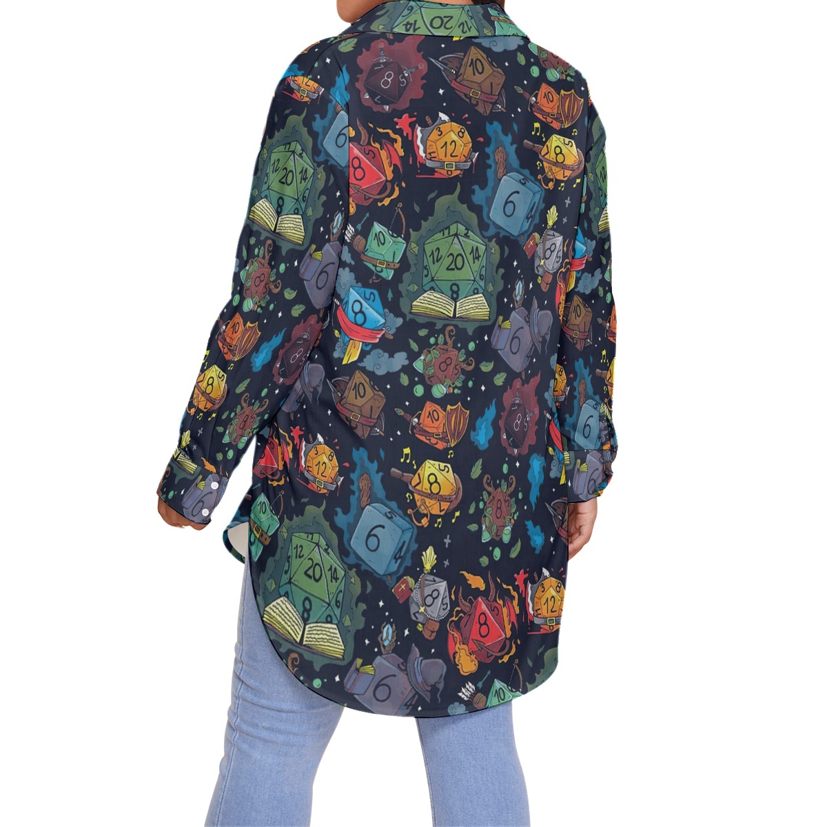 Dnd Dice Long Sleeve Hawaiian Shirt Plus Size