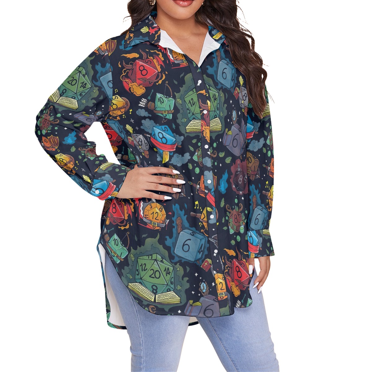 Dnd Dice Long Sleeve Hawaiian Shirt Plus Size