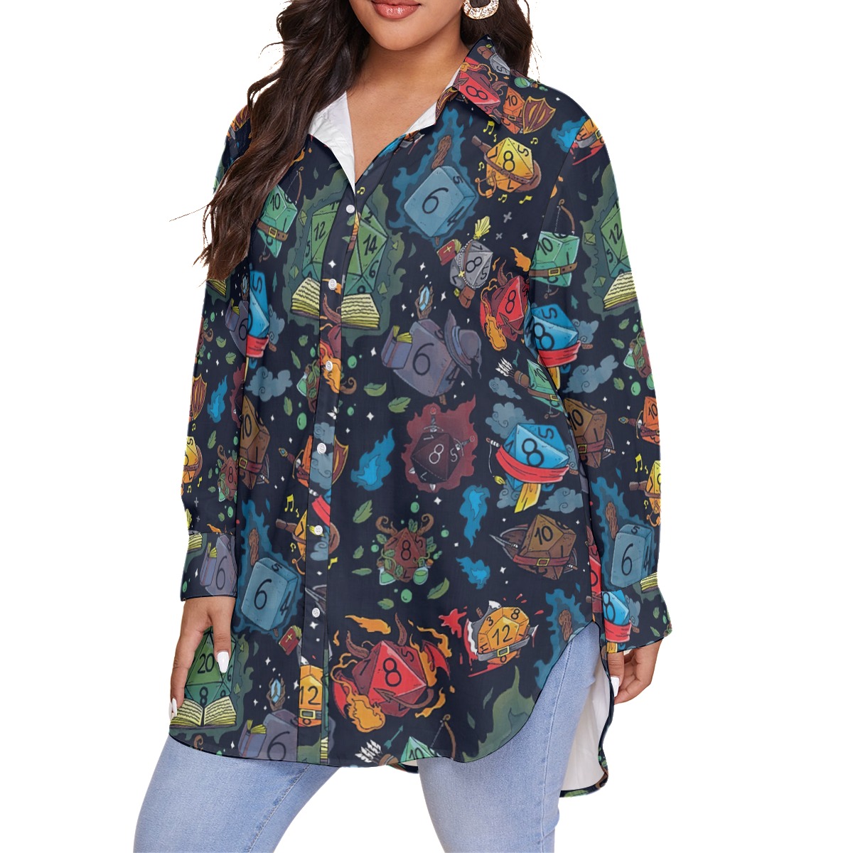 Dnd Dice Long Sleeve Hawaiian Shirt Plus Size