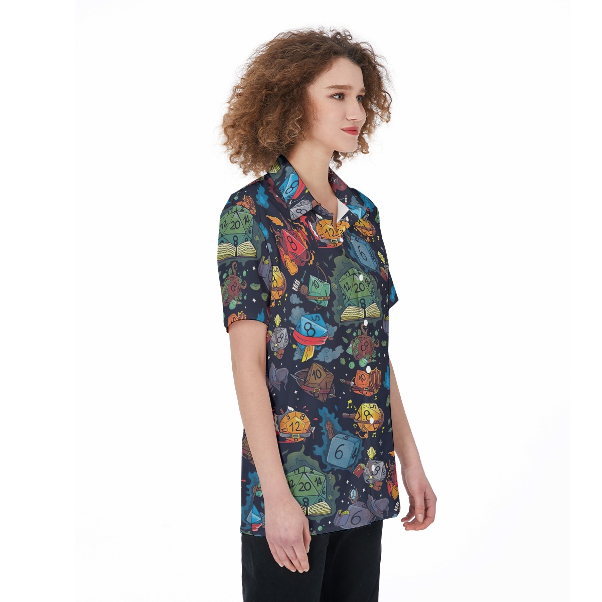 Dnd Dice Button Up Shirt For Women