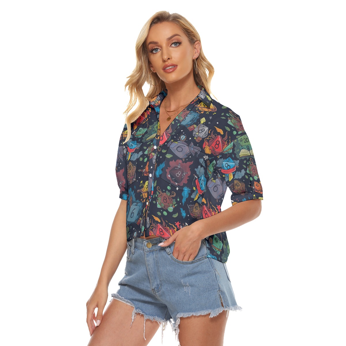 Dnd Dice Hawaiian Cropped Shirt