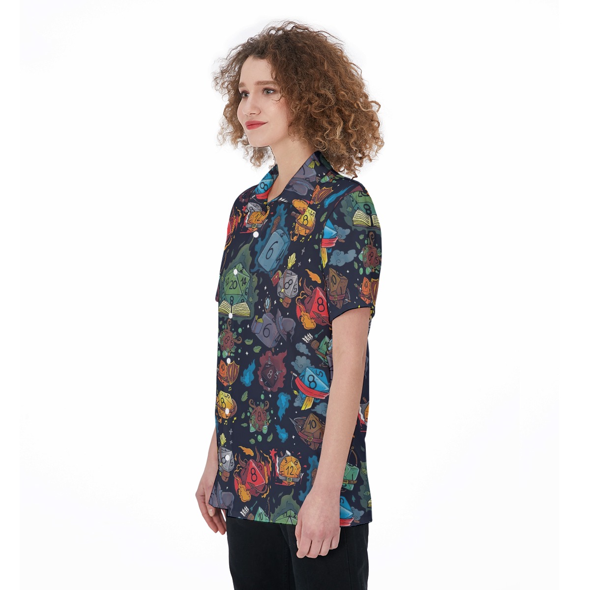 Dnd Dice Button Up Shirt For Women