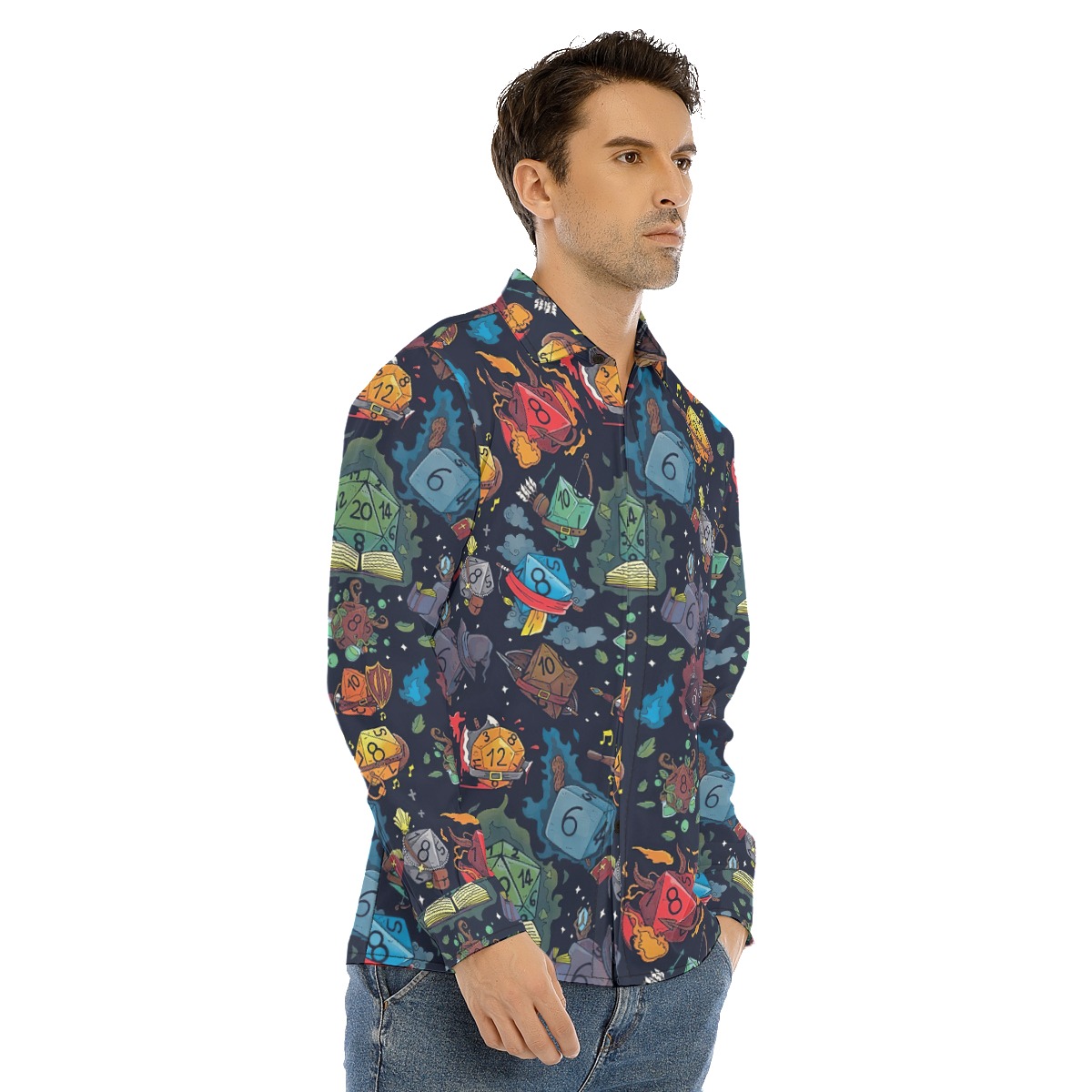 DND Dice Men's Long Sleeve Hawaiian Shirt