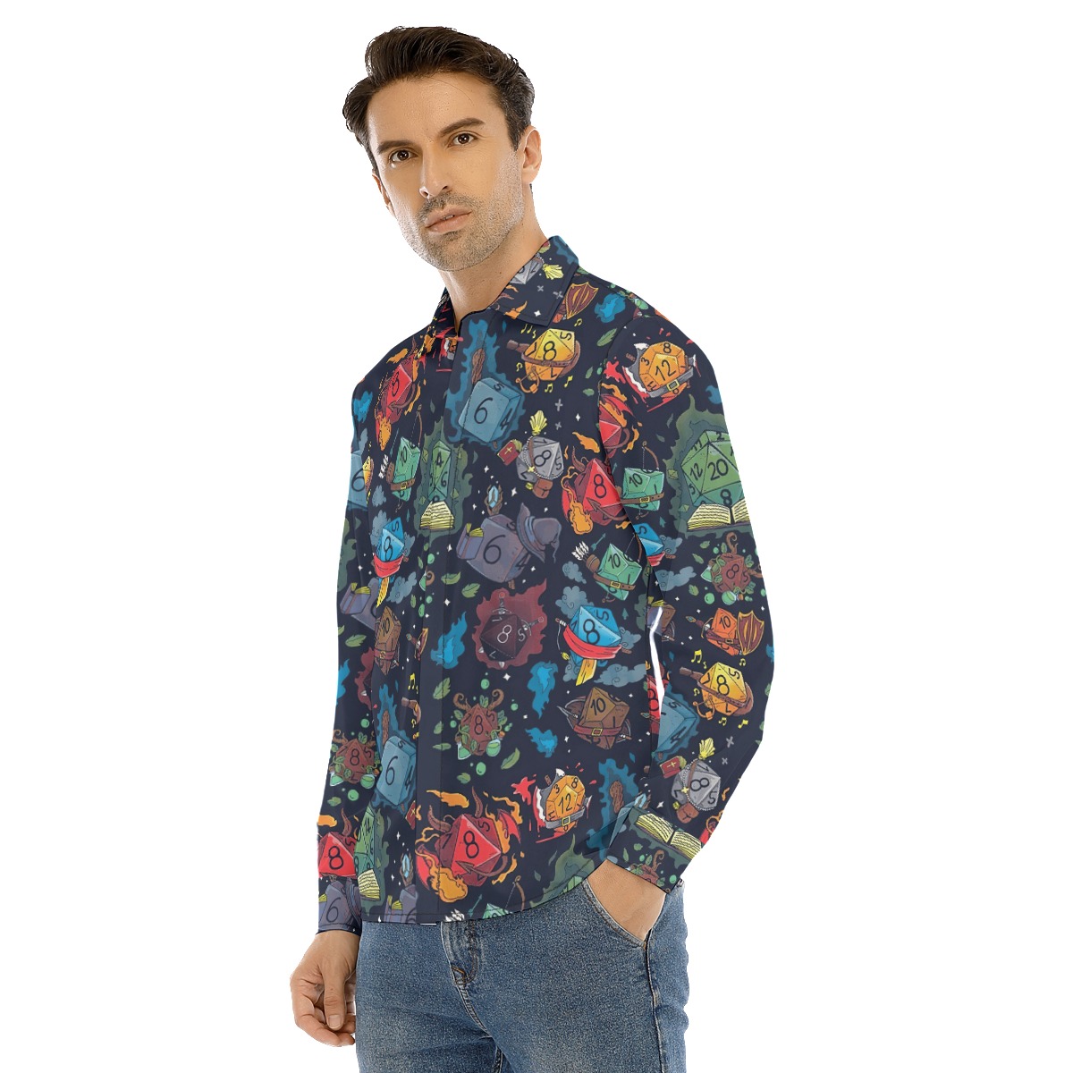 DND Dice Men's Long Sleeve Hawaiian Shirt