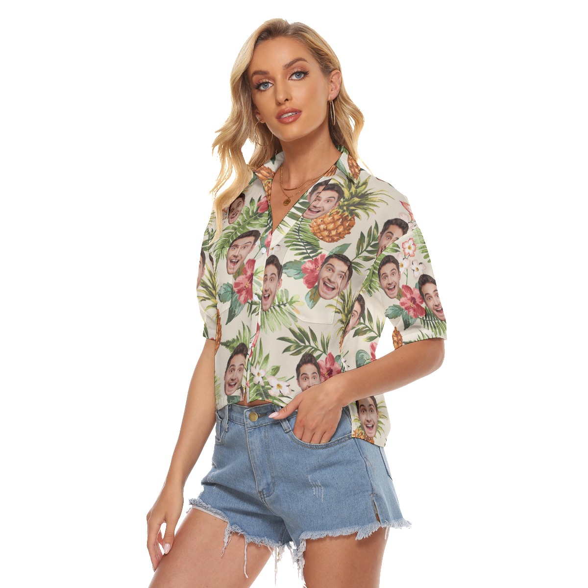 Sports Team Custom Logo Cropped Hawaiian Shirt For Women