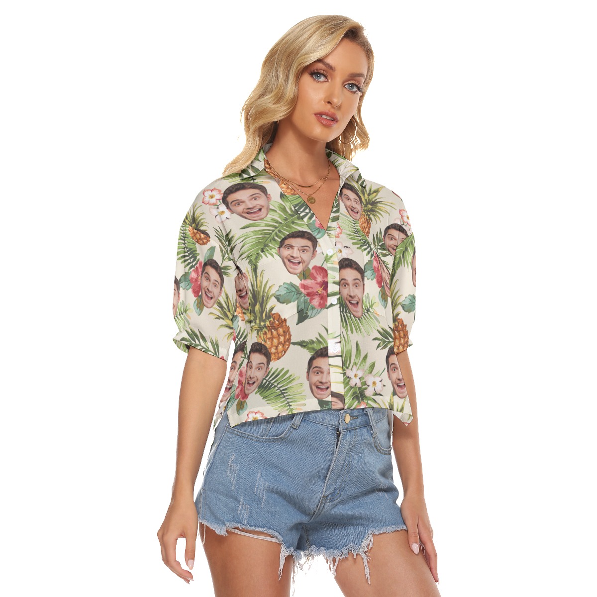 Sports Team Custom Logo Cropped Hawaiian Shirt For Women