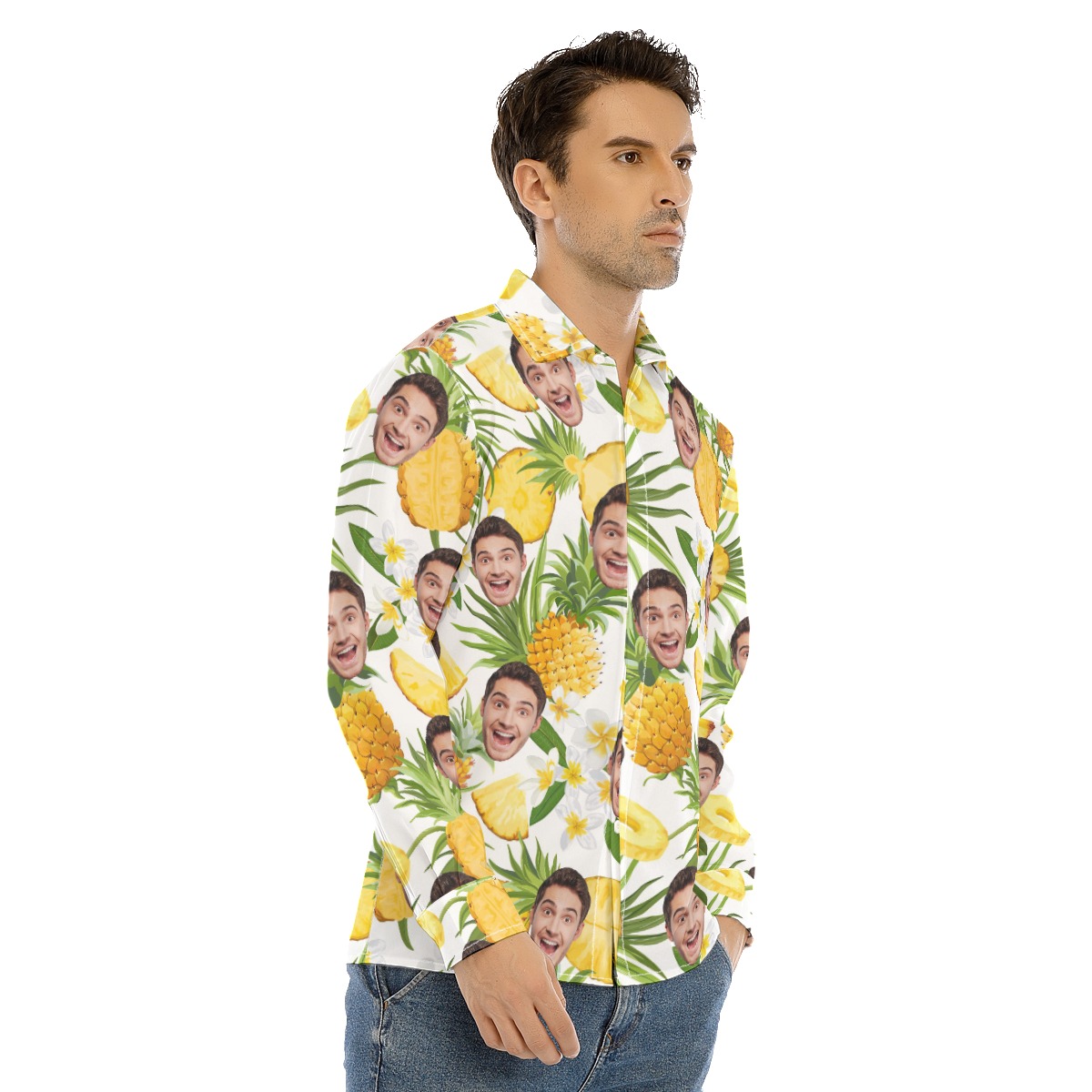 Men's Sports Team Custom Name Long Sleeve Hawaiian Shirt
