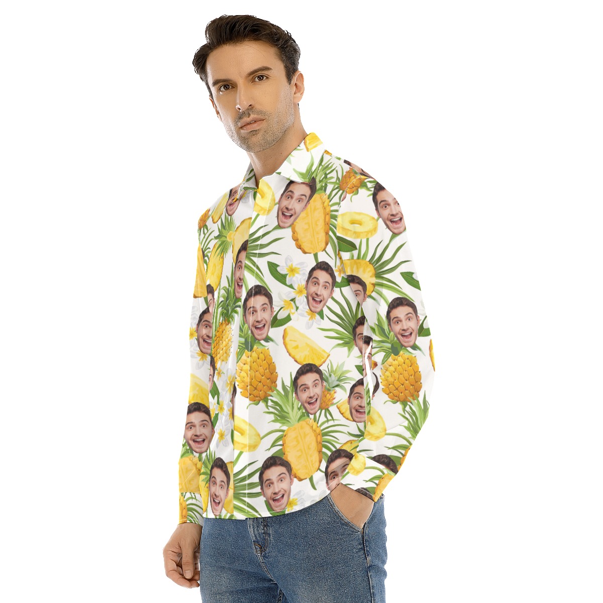Men's Sports Team Custom Name Long Sleeve Hawaiian Shirt