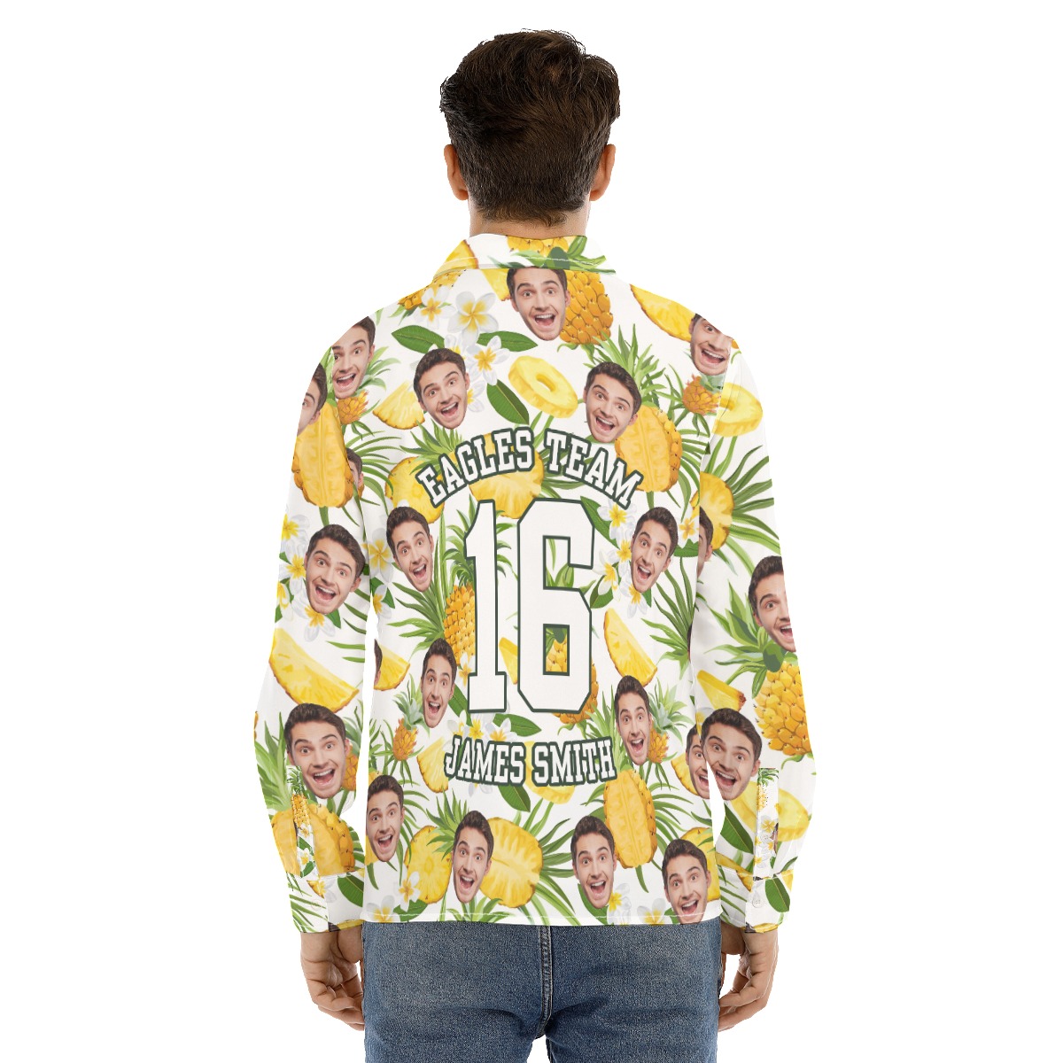 Men's Sports Team Custom Name Long Sleeve Hawaiian Shirt