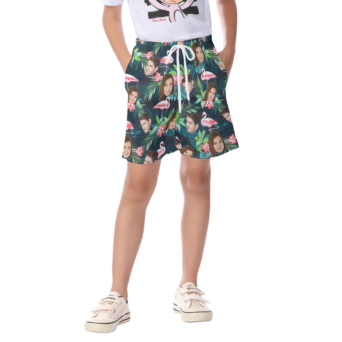 Tropical Flamingo Custom Face Hawaiian Beach Shorts For Kids - variant image 1