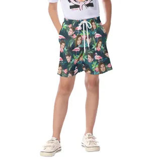 Tropical Flamingo Custom Face Hawaiian Beach Shorts For Kids