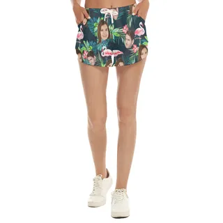Funny Custom Face Tropical Flamingo Hawaiian Beach Shorts For Women