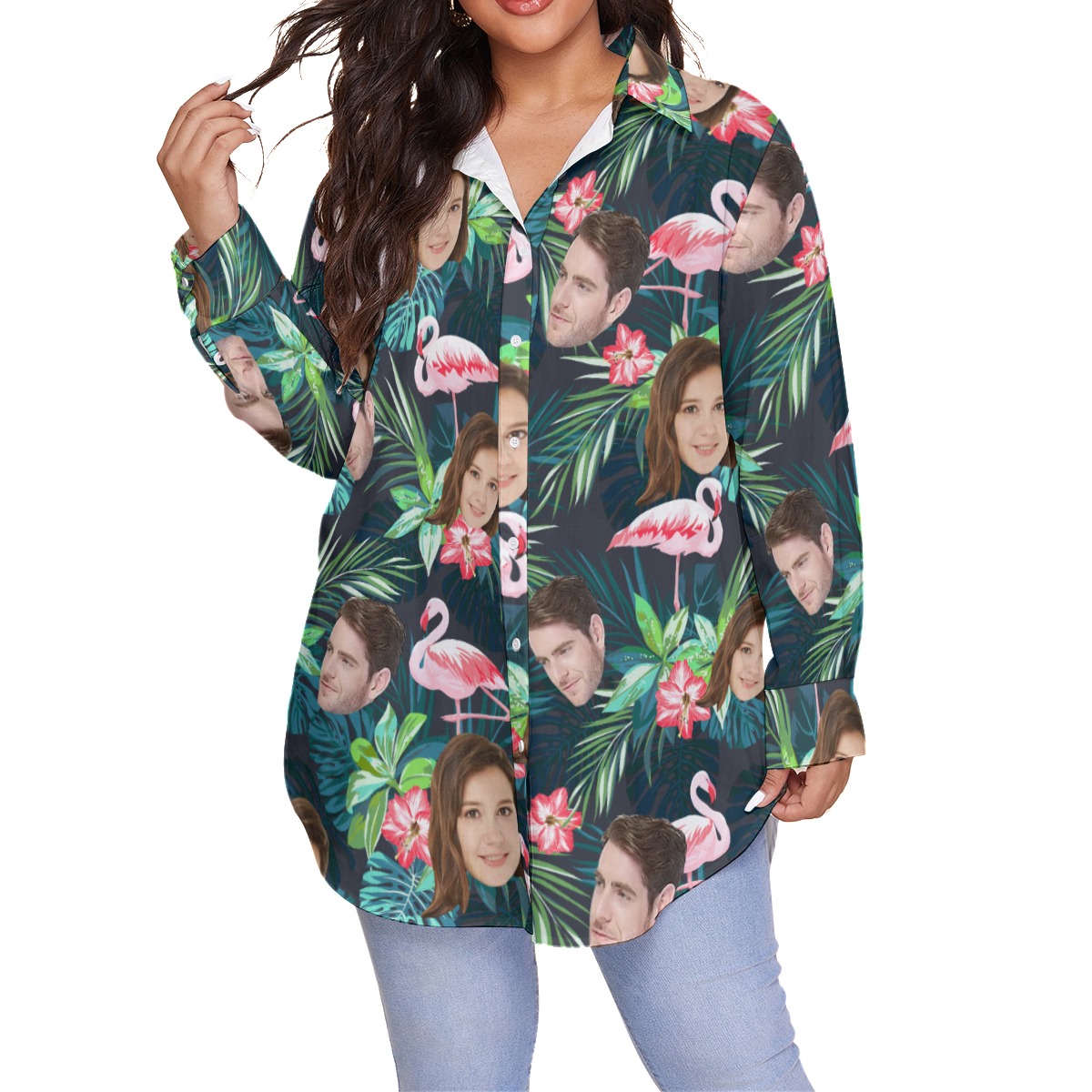 Tropical Flamingo Custom Face Hawaiian Blouse Shirt - variant image 1