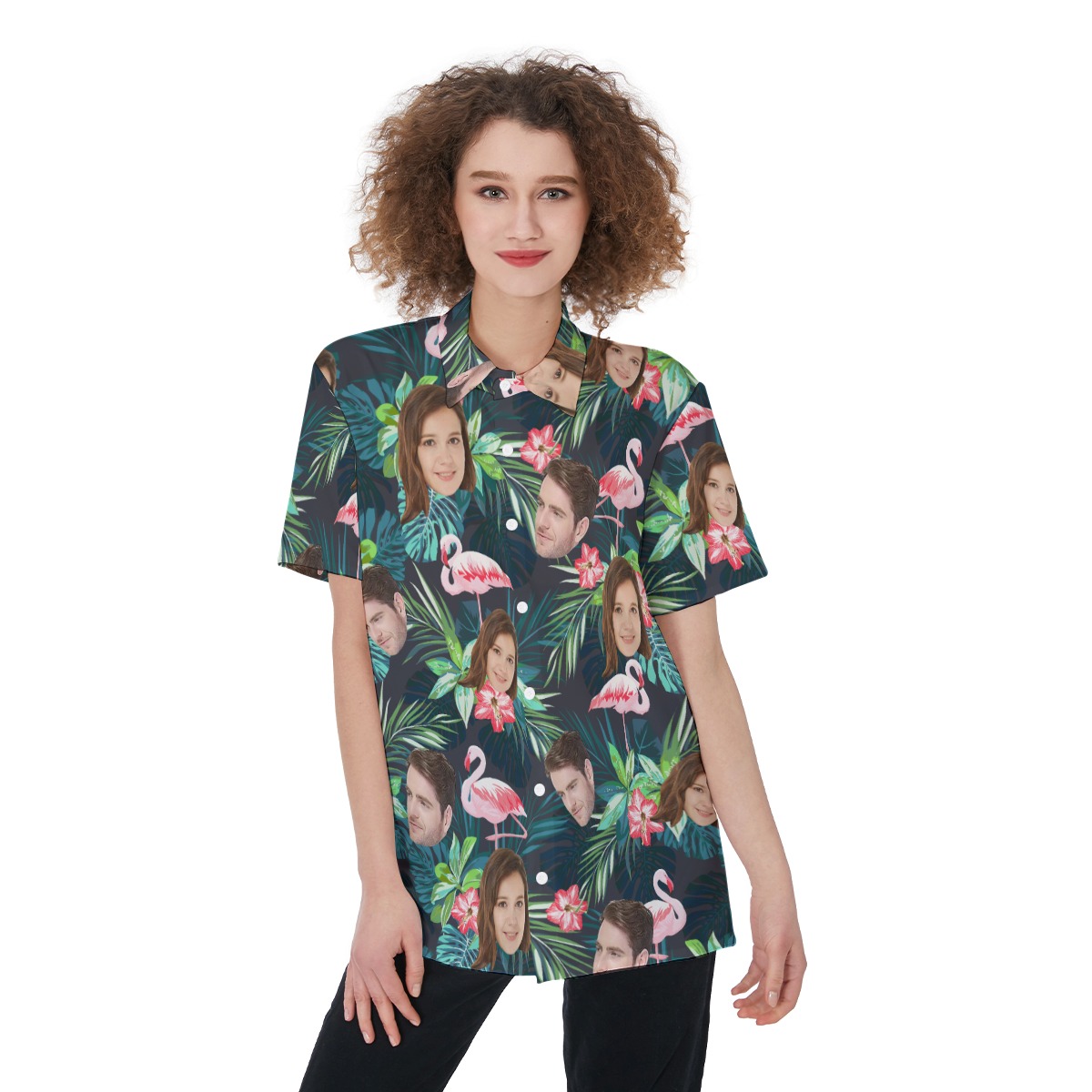 Flamingo Tropical Custom Face Women's Aloha Shirt - variant image 1