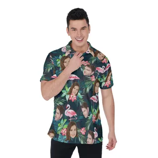 Tropical Flamingo Custom Face Hawaiian Polo Shirt