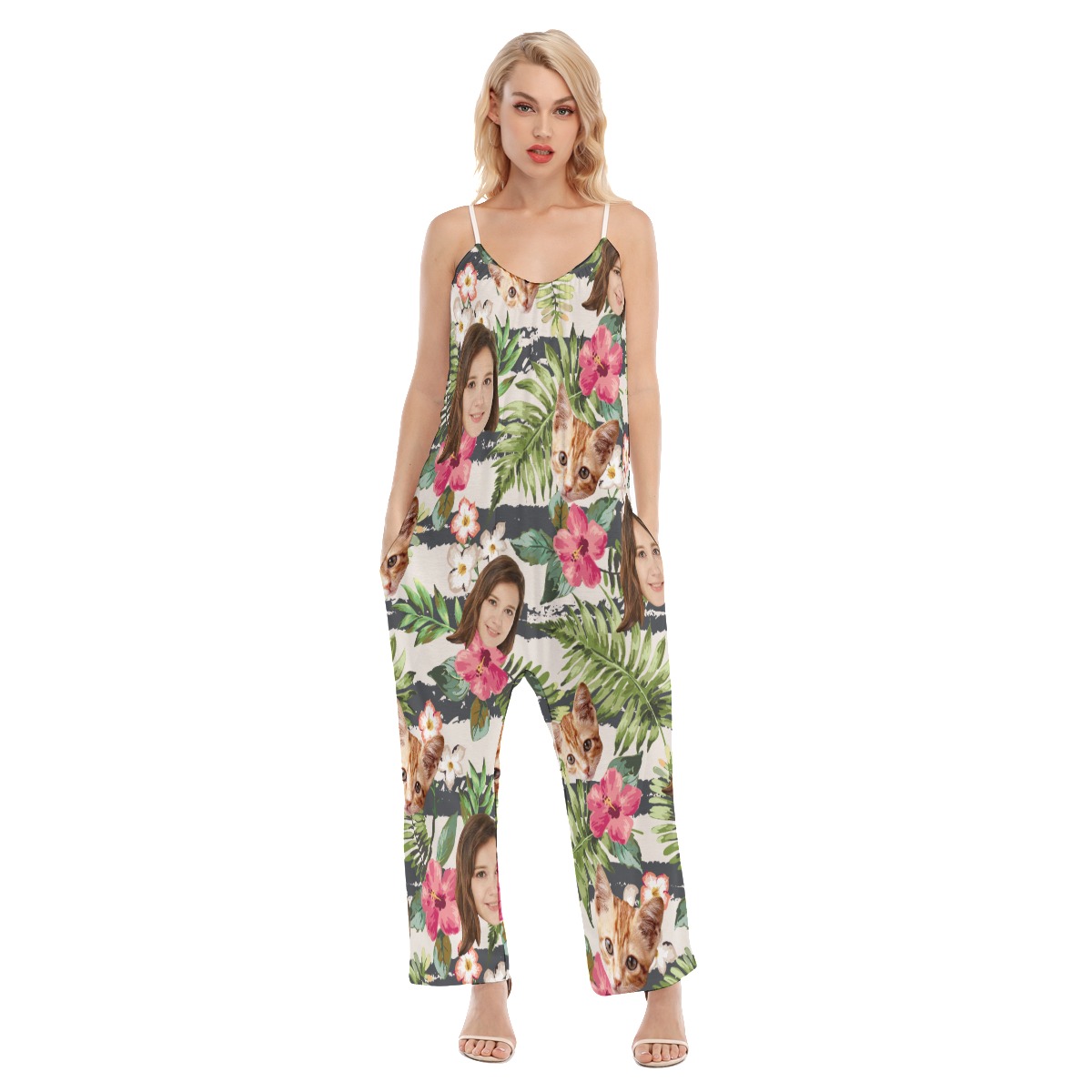 Custom Face Floral Hawaiian Loose Jumpsuit For Women - variant image 1