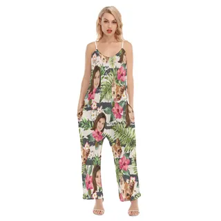 Custom Face Floral Hawaiian Loose Jumpsuit For Women