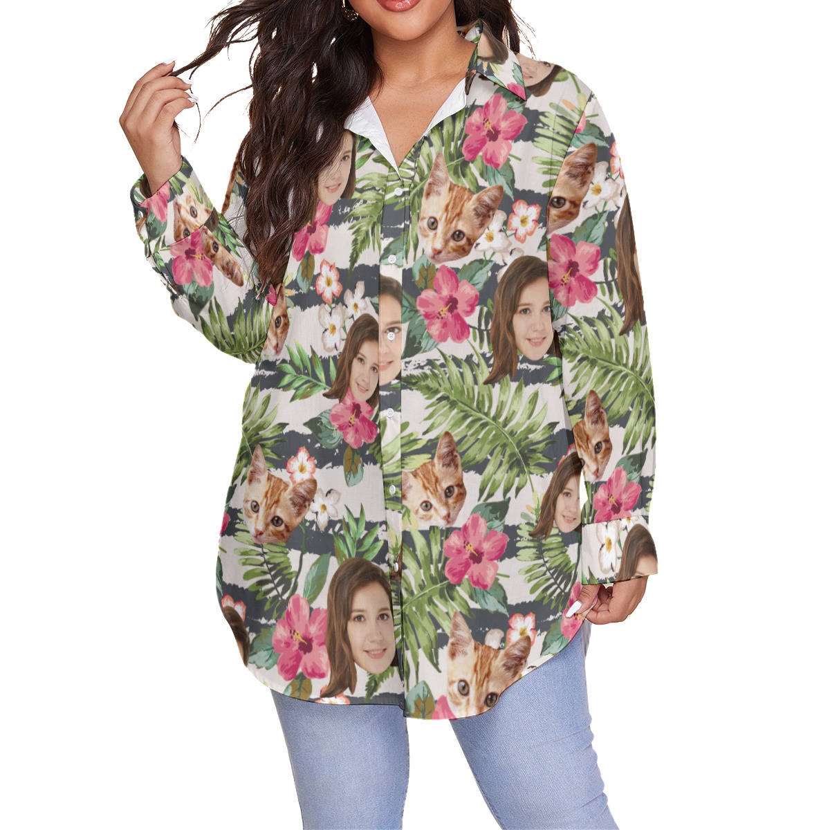 Tropical Custom Face Hawaiian Oversize Shirt For Women - variant image 1