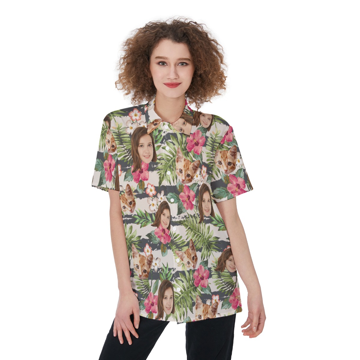 Custom Face Floral Women's Hawaiian Shirt - variant image 1