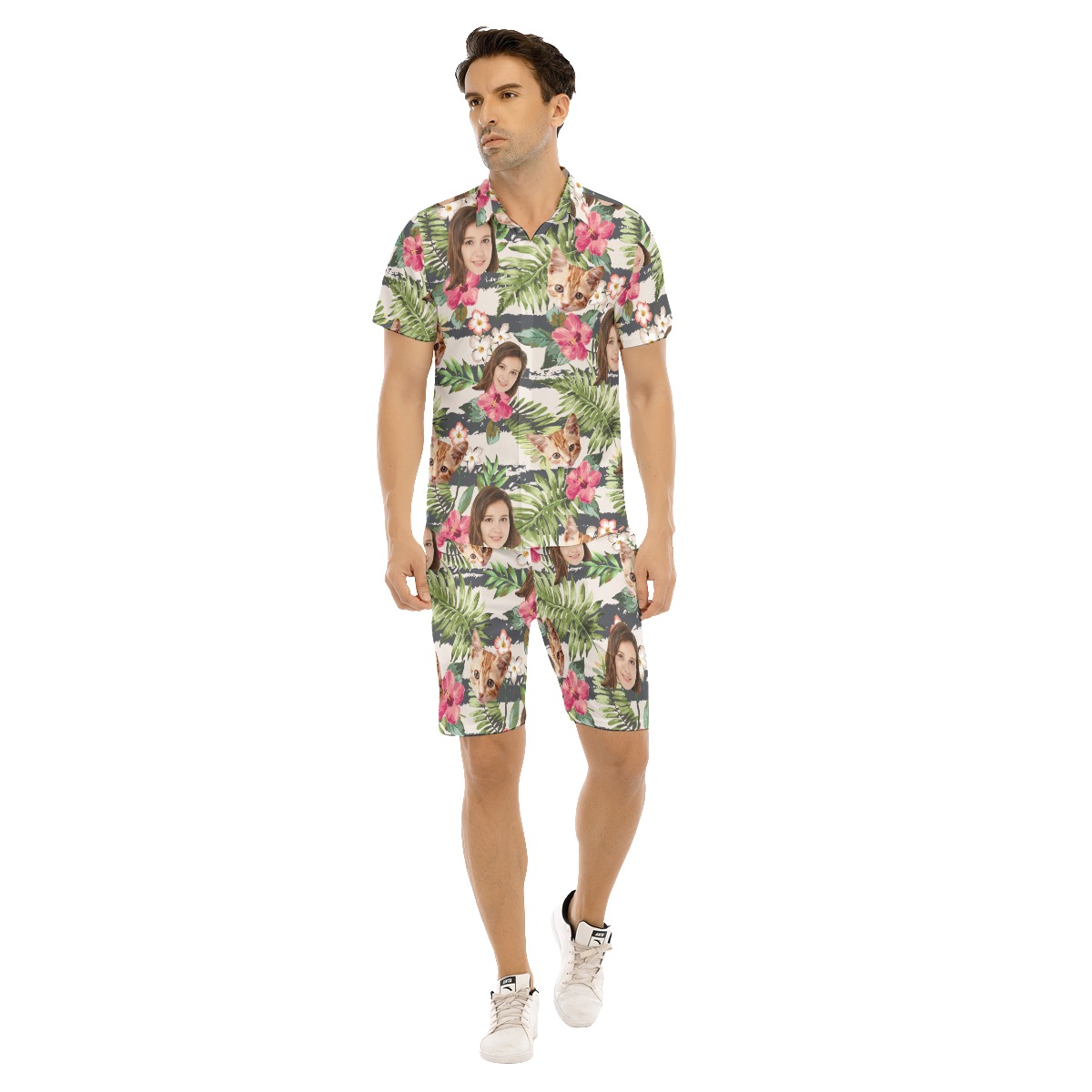 Cool Custom Face Tropical Hawaiian Shirt And Shorts For Men - variant image 1