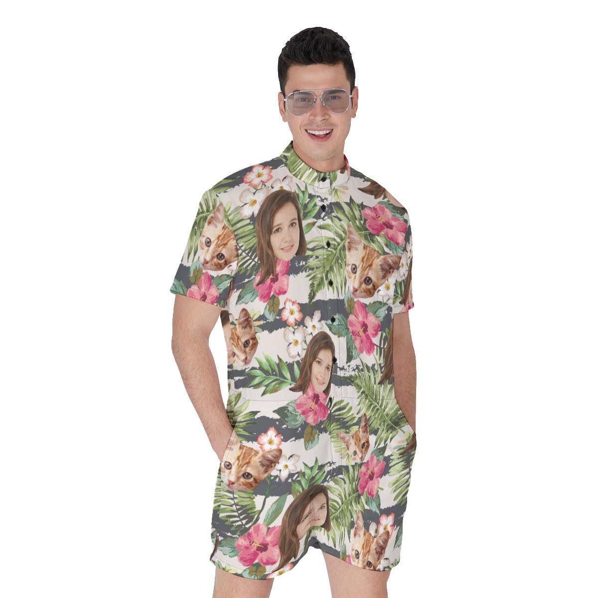 Tropical Custom Face Men's Hawaiian Romper - variant image 1