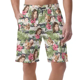 Tropical Custom Face Hawaiian Summer Beach Shorts For Men
