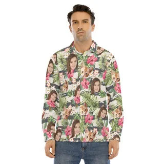 Tropical Custom Face Men's Hawaiian Long Sleeve Shirt