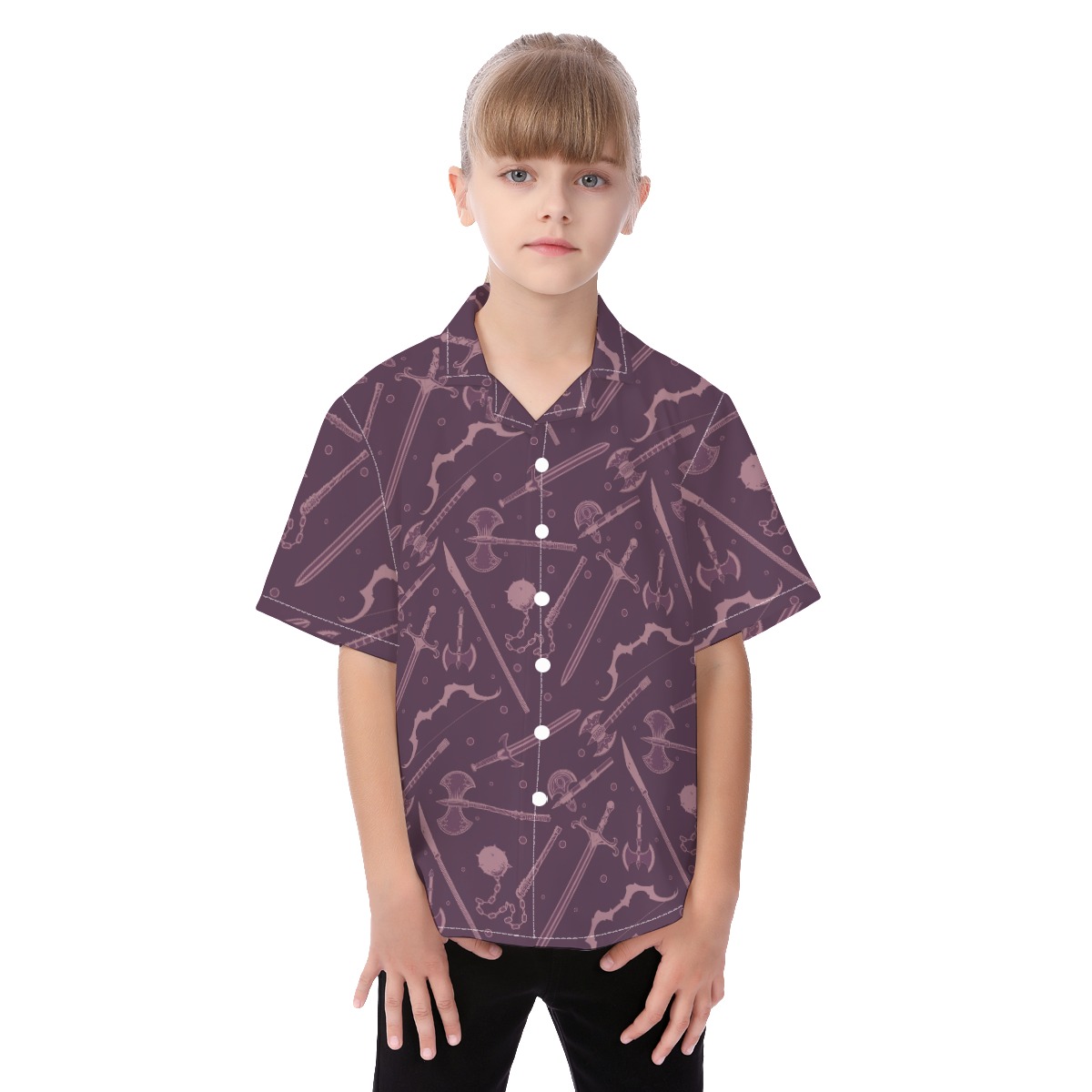 Dnd Medieval Weapons Button Up Shirt For Kids - variant image 1