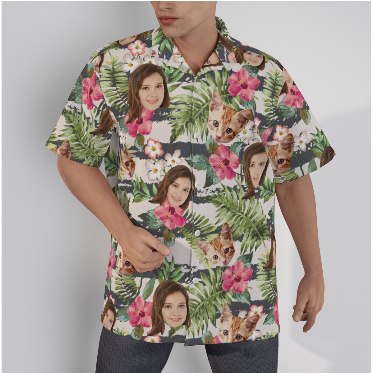 Floral Custom Face Men's Hawaiian Shirt - variant image 1