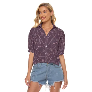 Dnd Medieval Weapons Cropped Hawaiian Shirt For Women