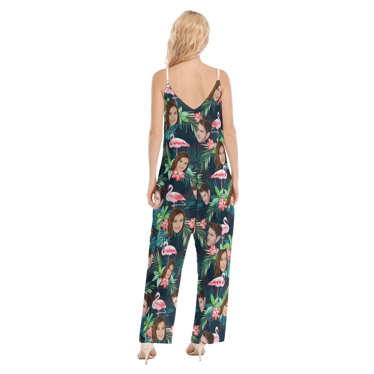 Custom Multiple Faces Tropical Flamingo Hawaiian Loose Jumpsuit
