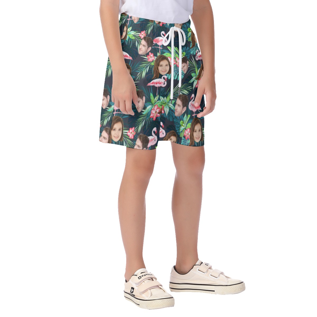 Tropical Flamingo Custom Face Hawaiian Beach Shorts For Kids