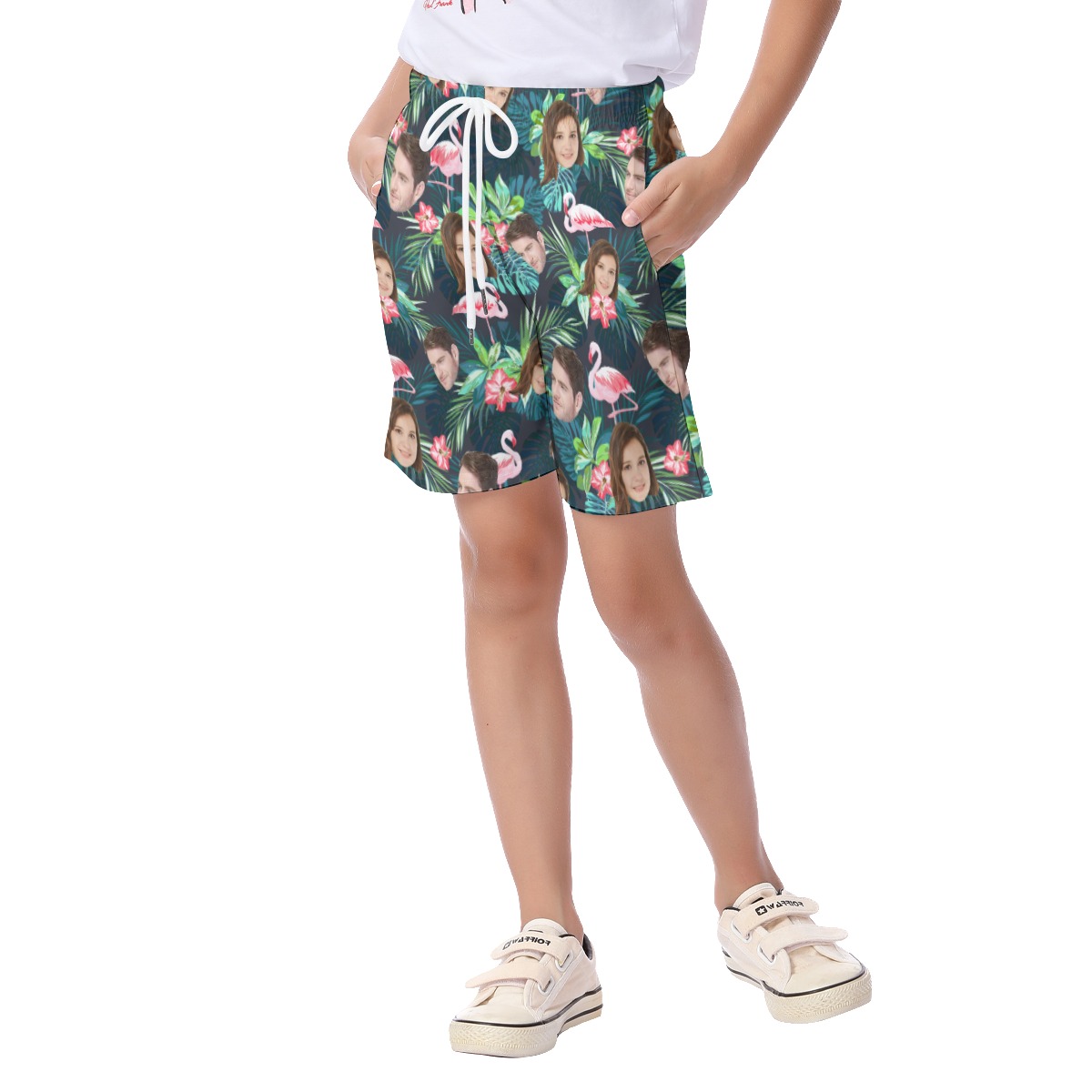 Tropical Flamingo Custom Face Hawaiian Beach Shorts For Kids