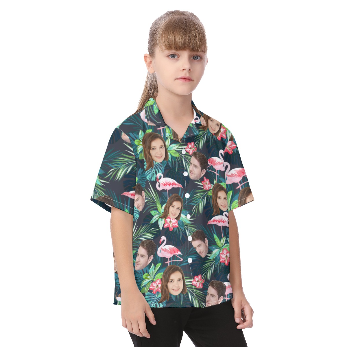 Custom Face Mix Tropical Patterns Aloha Shirt For Kids