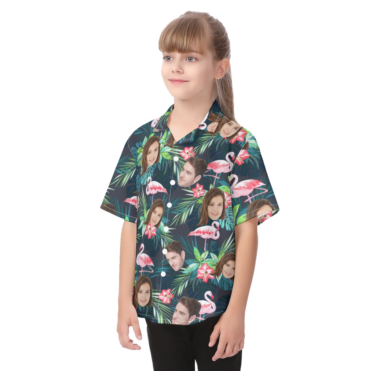 Custom Face Mix Tropical Patterns Aloha Shirt For Kids