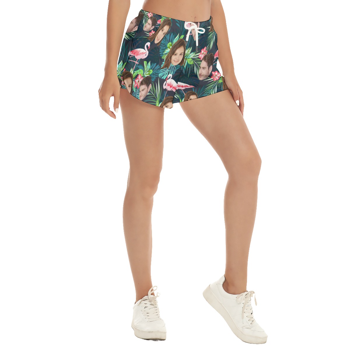 Funny Custom Face Tropical Flamingo Hawaiian Beach Shorts For Women