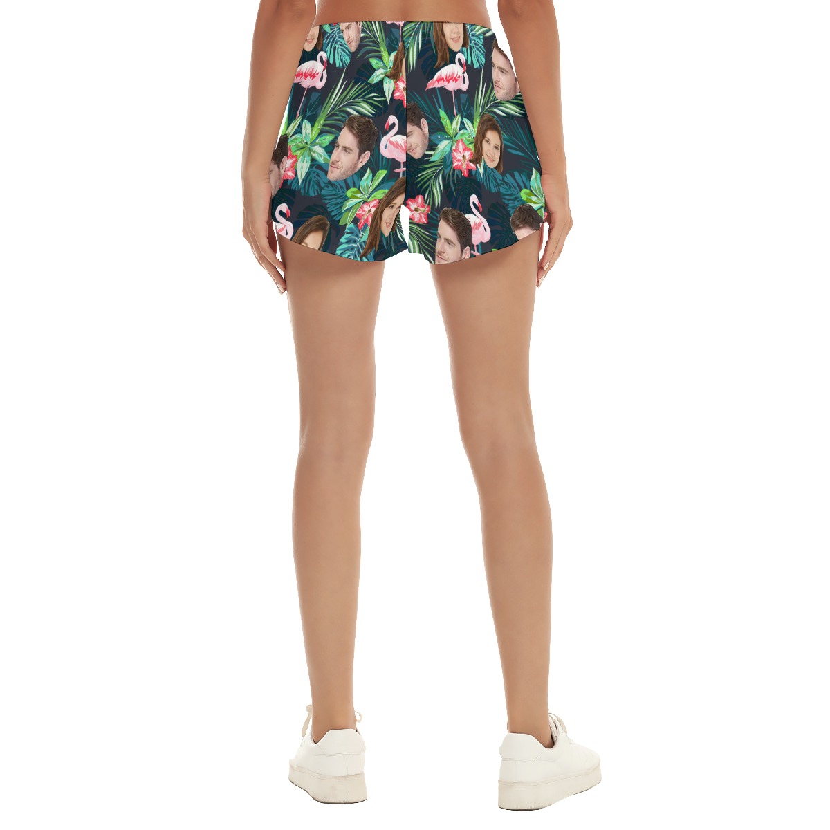 Funny Custom Face Tropical Flamingo Hawaiian Beach Shorts For Women